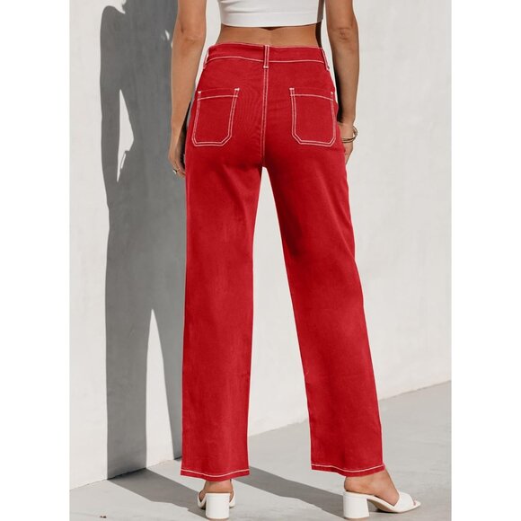 Women's Cargo Jeans Cotton Wide Leg Loose Fit Mid Rise Denim Pants - Picture 4 of 9